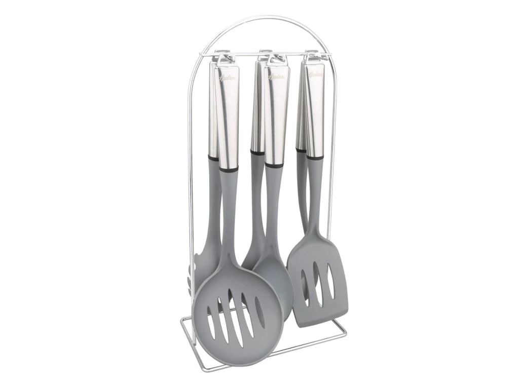 Set de 6 Utensilios de Nylon Y Acero Inoxidable