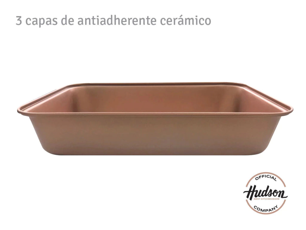 Asadera Rectangular Doble Antiadherente 37.5 Cm Color Cobre
