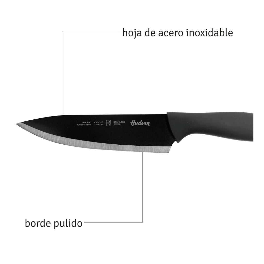 Cuchillo Chef 7'' Basic Acero Inoxidable Negro