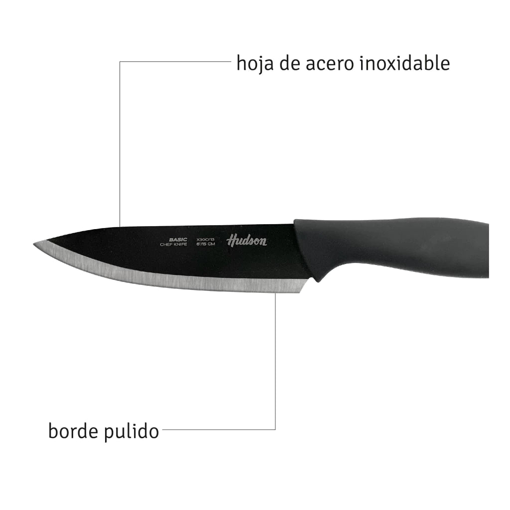 Cuchillo Chef 6 Basic Linea Hudson Acero Inoxidable Negro