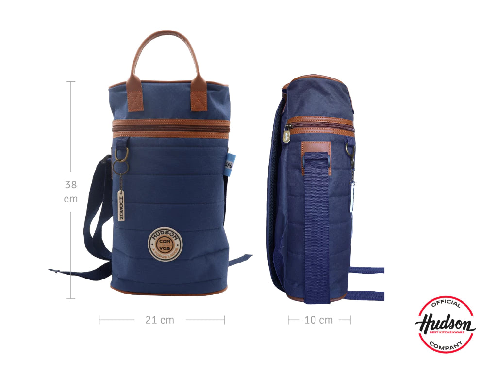 Bolso Matero Azul 38 cm Base Cuero Sintetico + Tiras Regulables