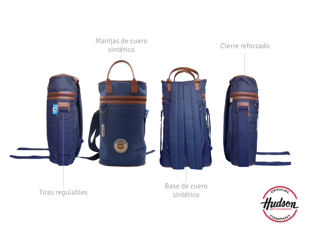 Bolso Matero Azul 38 cm Base Cuero Sintetico + Tiras Regulables
