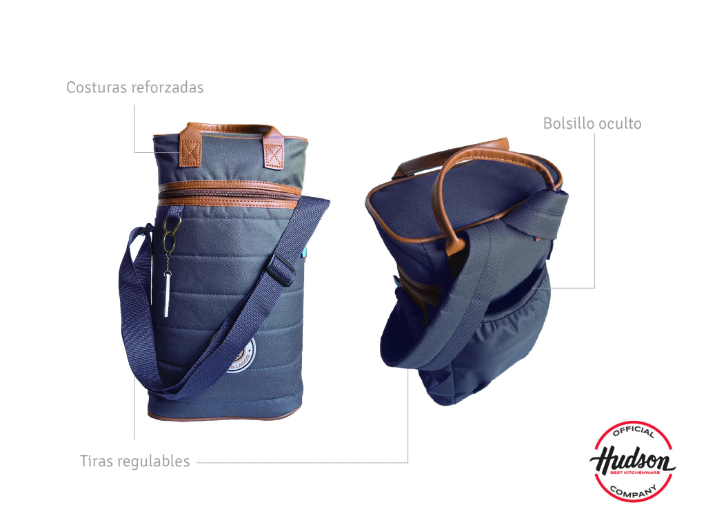 Bolso Matero Azul 38 cm Base Cuero Sintetico + Tiras Regulables