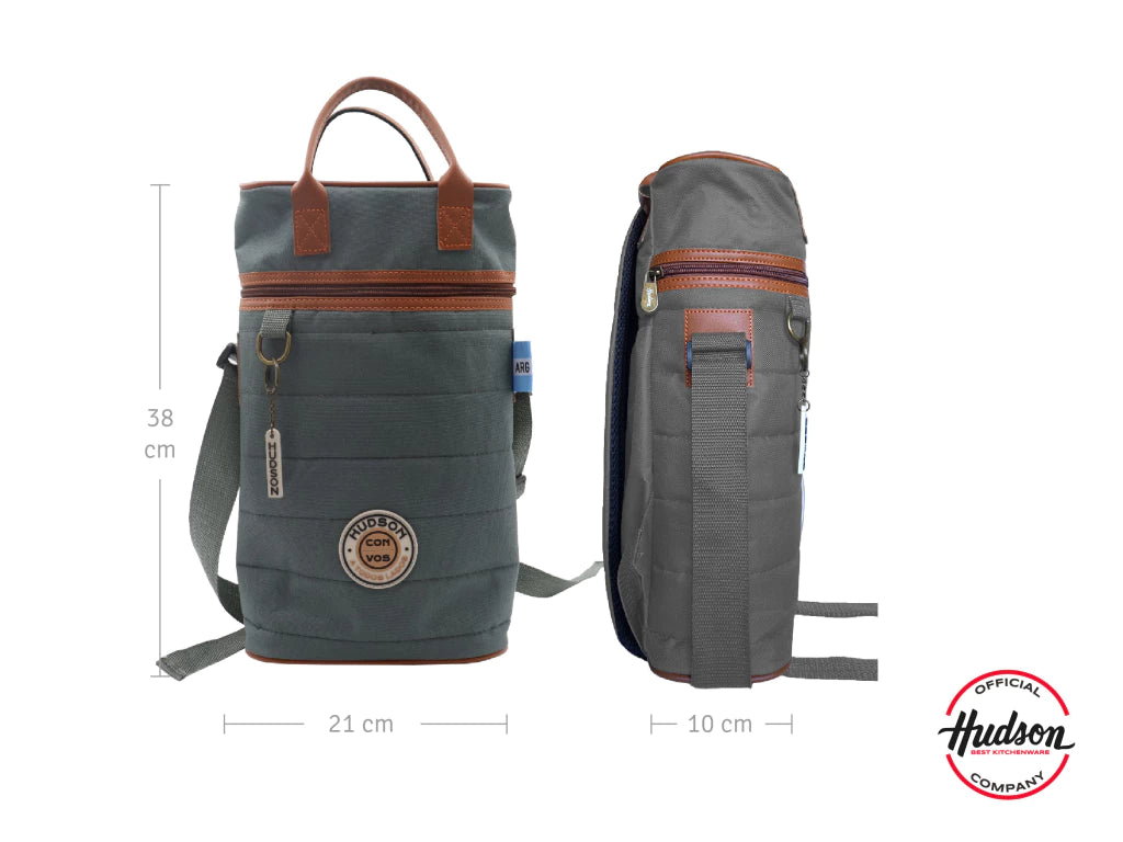 Bolso Matero Gris 38 cm Base Cuero Sintetico + Tiras Regulables