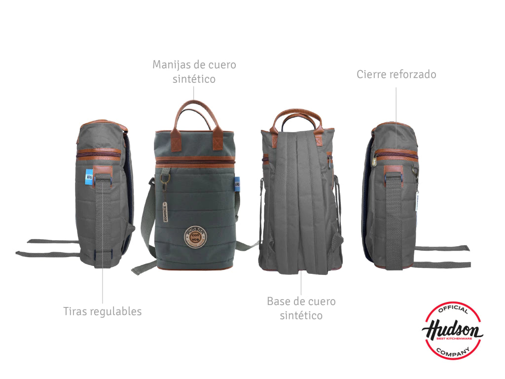Bolso Matero Gris 38 cm Base Cuero Sintetico + Tiras Regulables