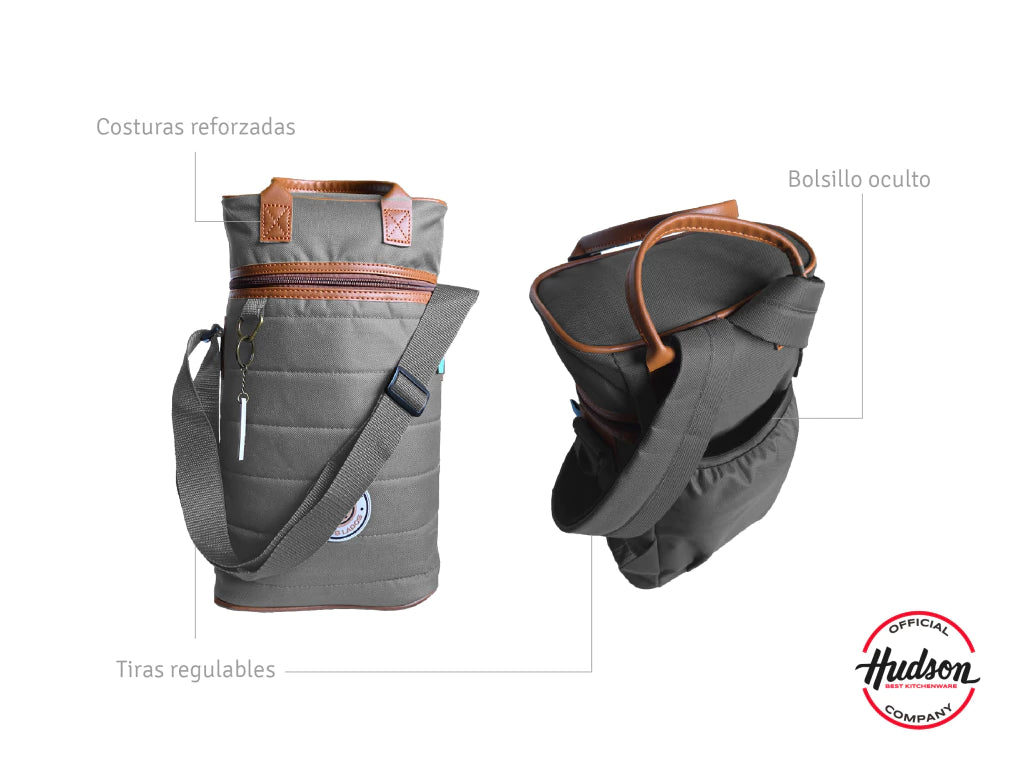 Bolso Matero Gris 38 cm Base Cuero Sintetico + Tiras Regulables