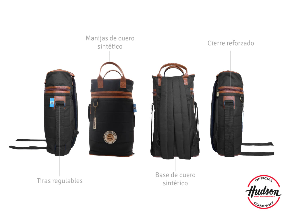 Bolso Matero Negro 38 cm Base Cuero Sintetico + Tiras Regulables