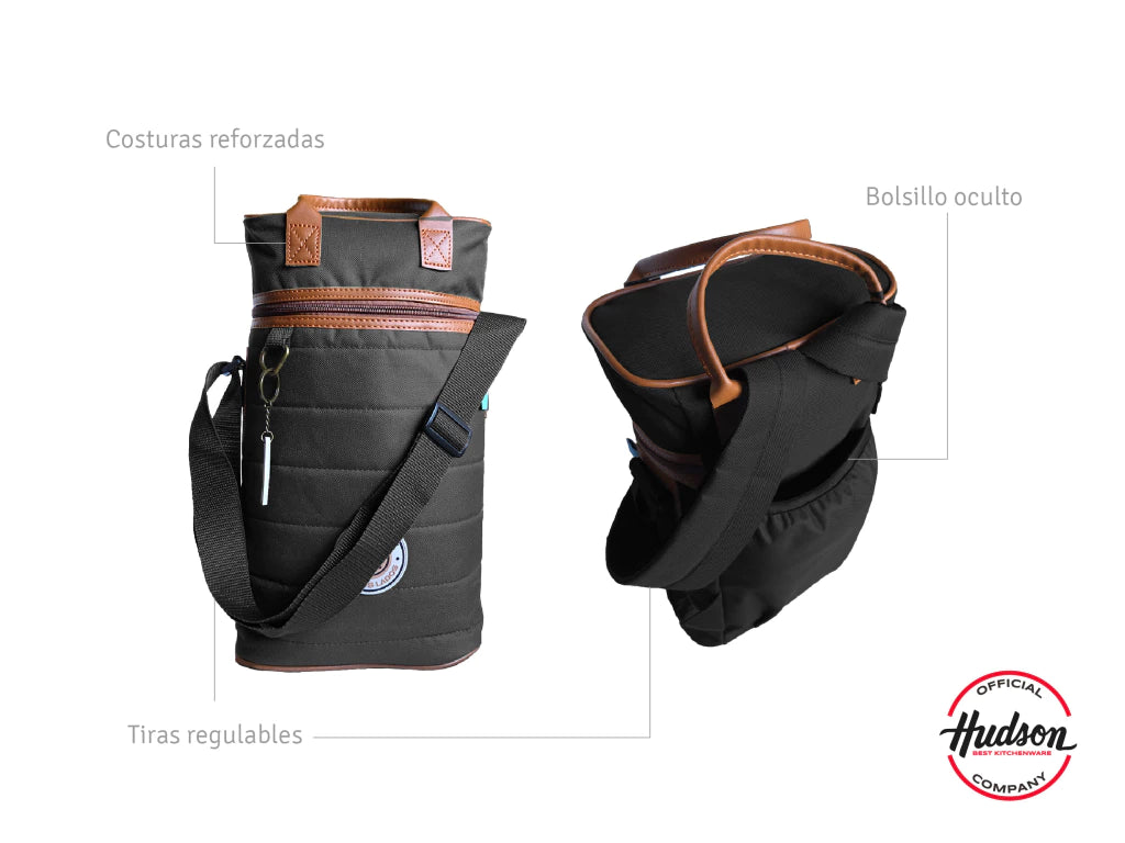 Bolso Matero Negro 38 cm Base Cuero Sintetico + Tiras Regulables