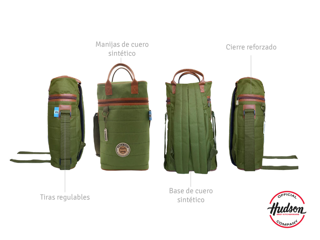 Bolso Matero Verde 38 cm Base Cuero Sintetico + Tiras Regulables