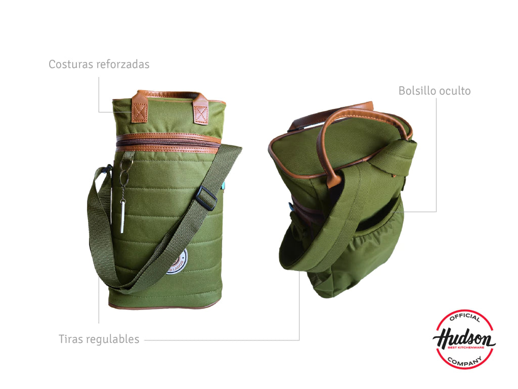 Bolso Matero Verde 38 cm Base Cuero Sintetico + Tiras Regulables