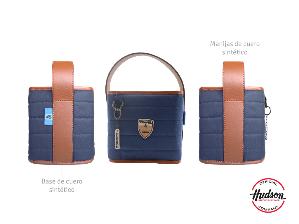 Matera Azul Cuadrada Base y Manijas de Cuero Sintetico + Costuras Reforzadas