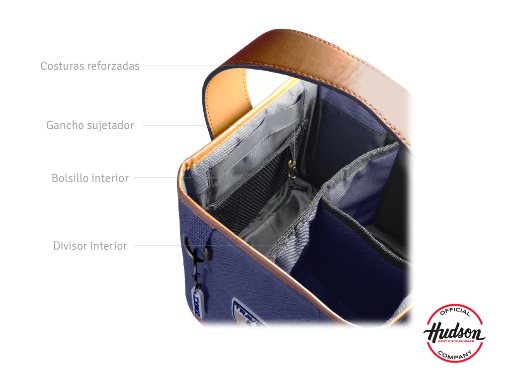 Matera Azul Cuadrada Base y Manijas de Cuero Sintetico + Costuras Reforzadas