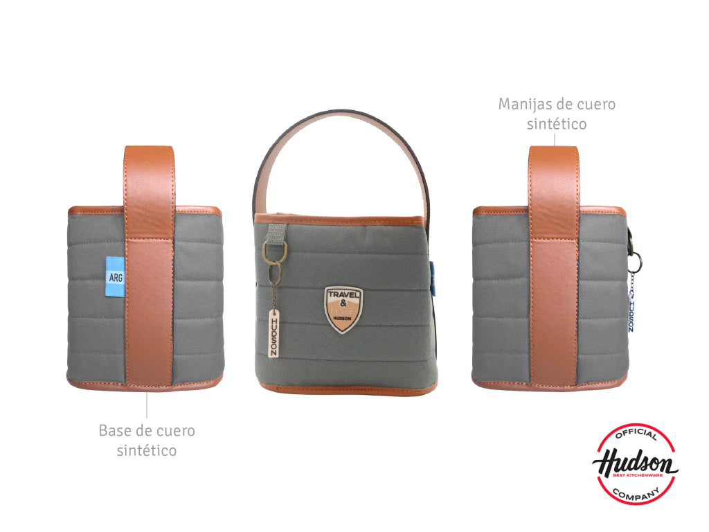 Matera Gris Cuadrada Base y Manijas de Cuero Sintetico + Costuras Reforzadas