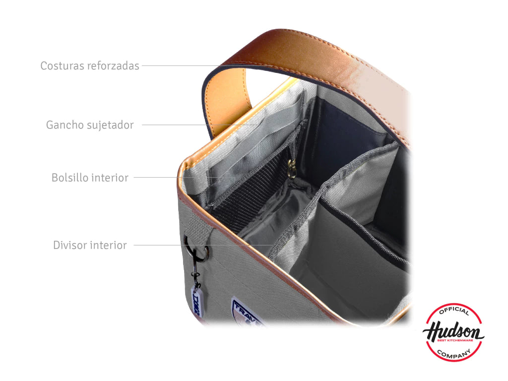 Matera Gris Cuadrada Base y Manijas de Cuero Sintetico + Costuras Reforzadas