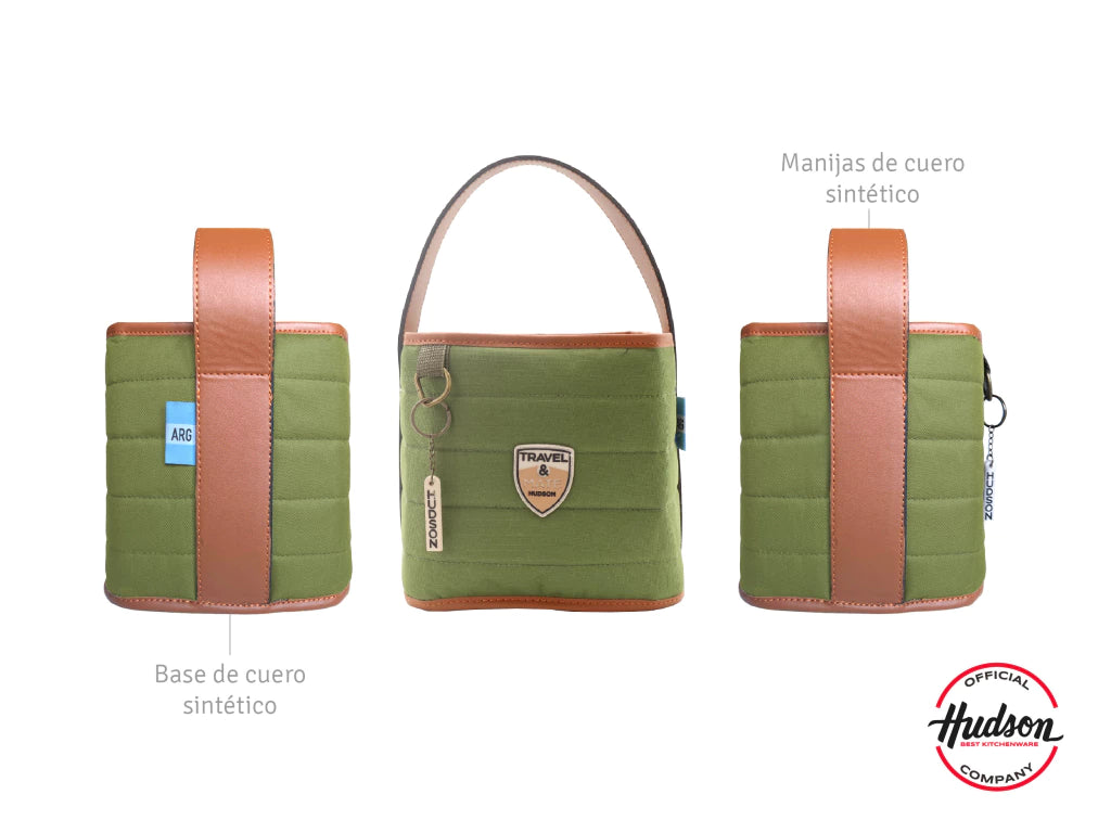 Matera Verde Cuadrada Base y Manijas de Cuero Sintetico + Costuras Reforzadas