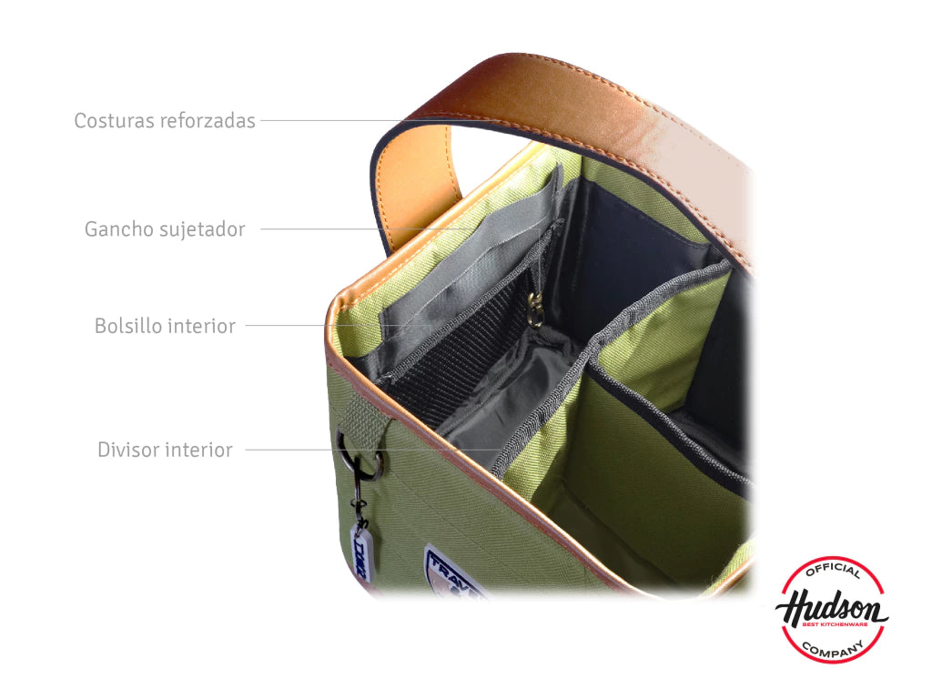 Matera Verde Cuadrada Base y Manijas de Cuero Sintetico + Costuras Reforzadas