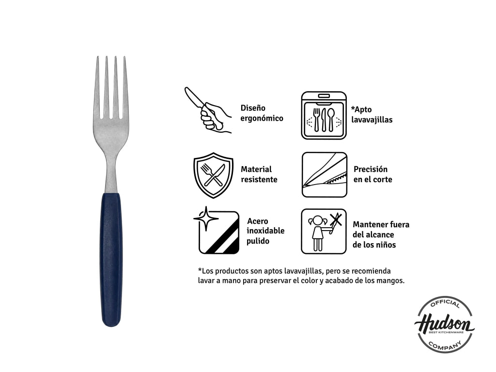 Pack x12 Tenedores de Acero Inoxidable + Mango Azul de Plástico