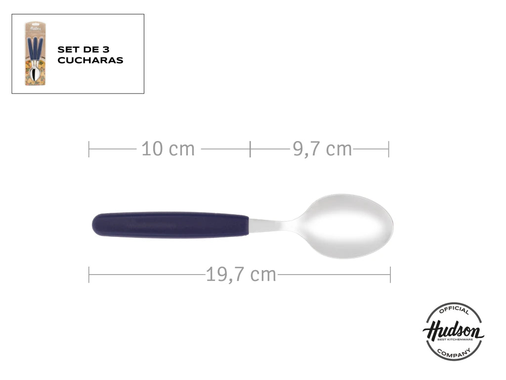 Pack x3 Cucharas Basic de Acero Inoxidable + Mango Azul de Plástico