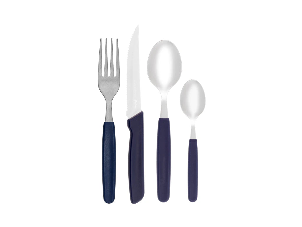 Set x24 Cubiertos Basic de Acero Inoxidable + Mango Azul de Plástico