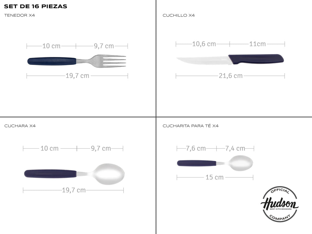 Set x24 Cubiertos Basic de Acero Inoxidable + Mango Azul de Plástico