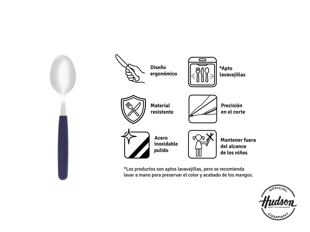 Pack x12 Cucharas de Te Basic de Acero Inoxidable + Mango Azul de Plástico