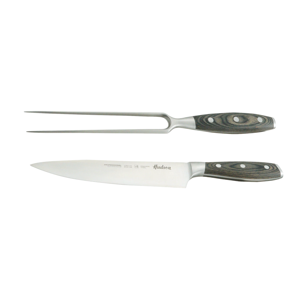 Cuchillo y Tenedor 20 cm de Acero Inoxidable p/ Parrilla