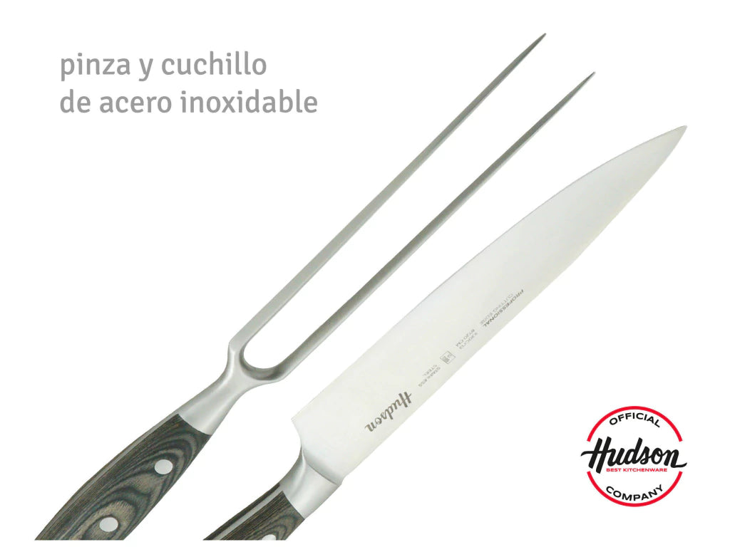 Cuchillo y Tenedor 20 cm de Acero Inoxidable p/ Parrilla