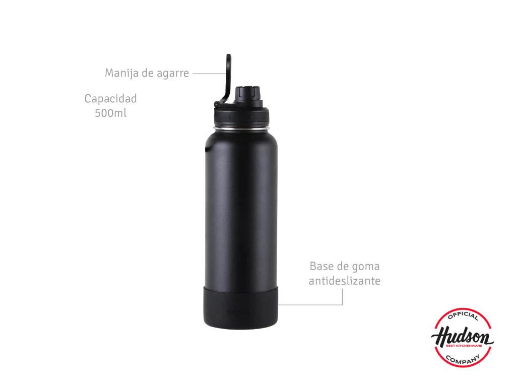 Botella Deportiva Negra 1200 ml Interior Pulido + Base Silicona