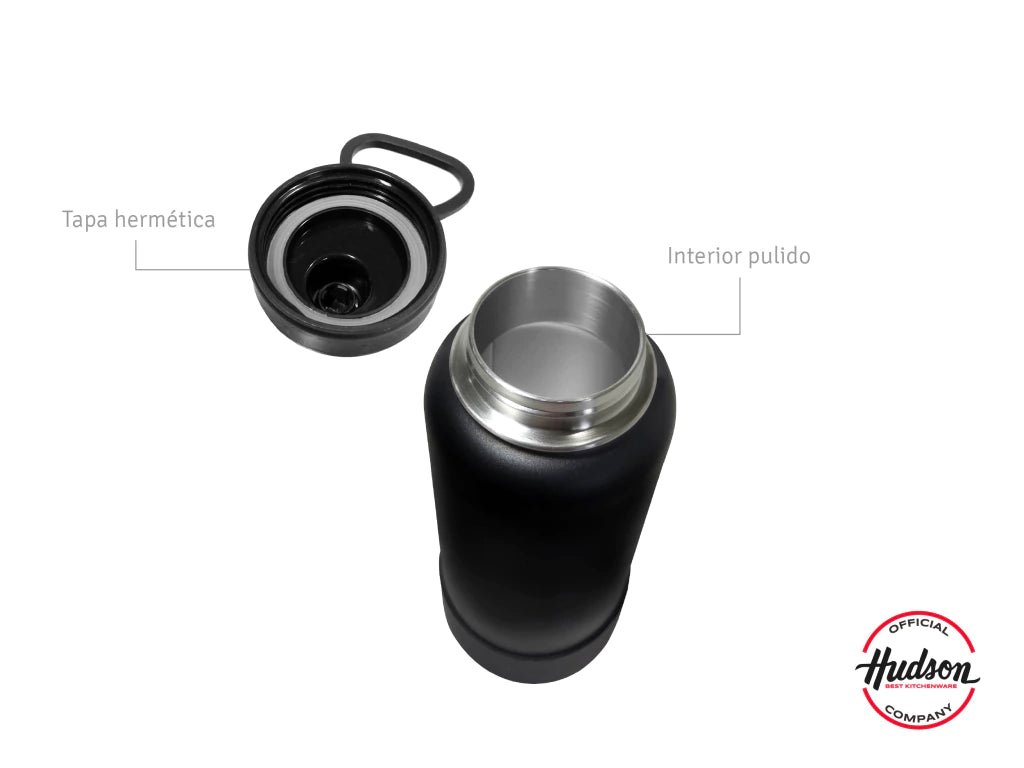 Botella Deportiva Negra 1200 ml Interior Pulido + Base Silicona