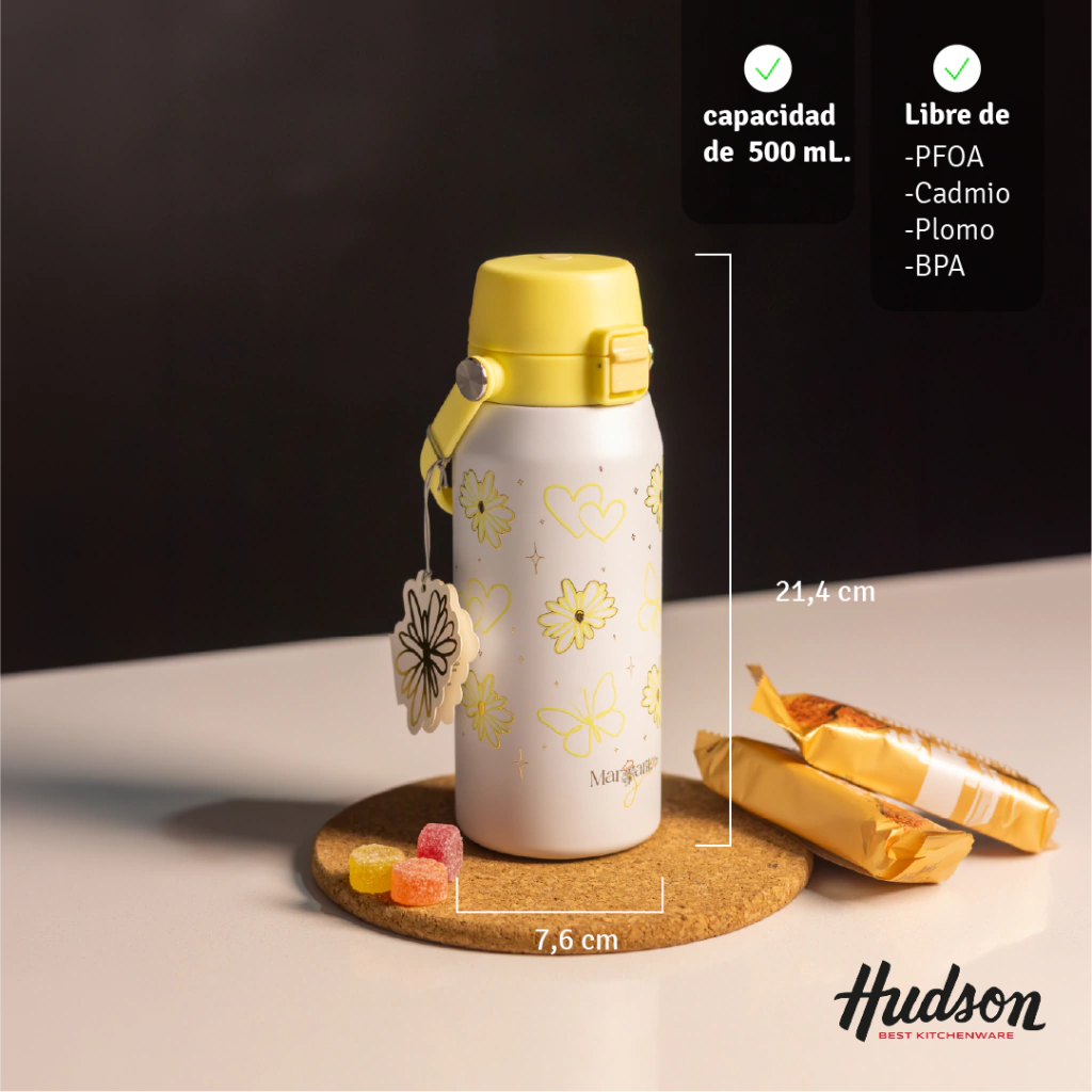 Botella Termica Margarita x Hudson Deportiva 500 ml Amarilla