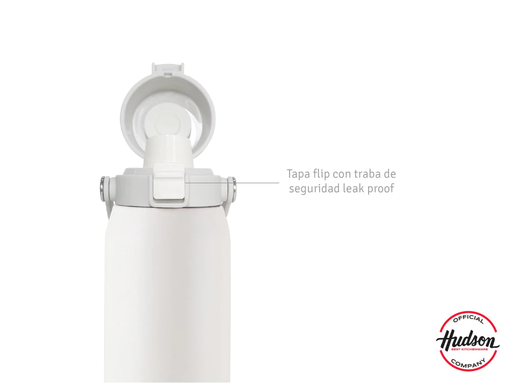 Botella Deportiva Crema 500 ml Aislación Doble Pared + Tapa Flip