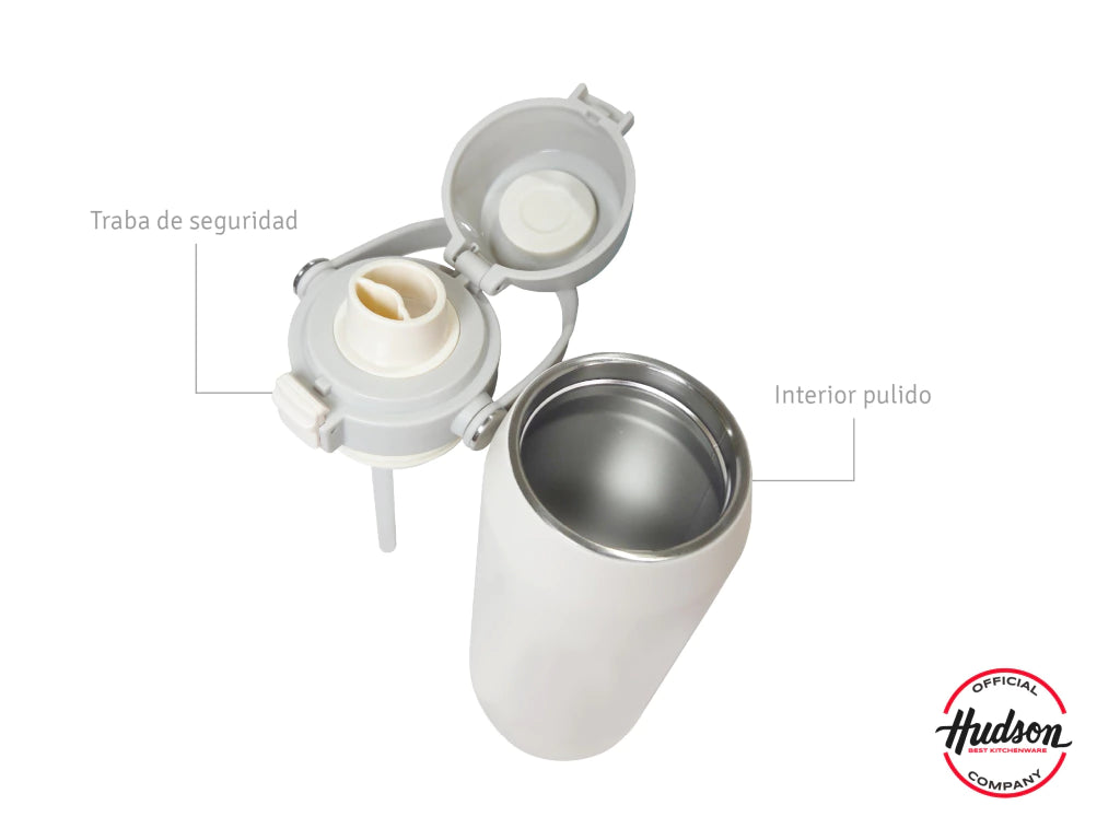 Botella Deportiva Crema 500 ml Aislación Doble Pared + Tapa Flip
