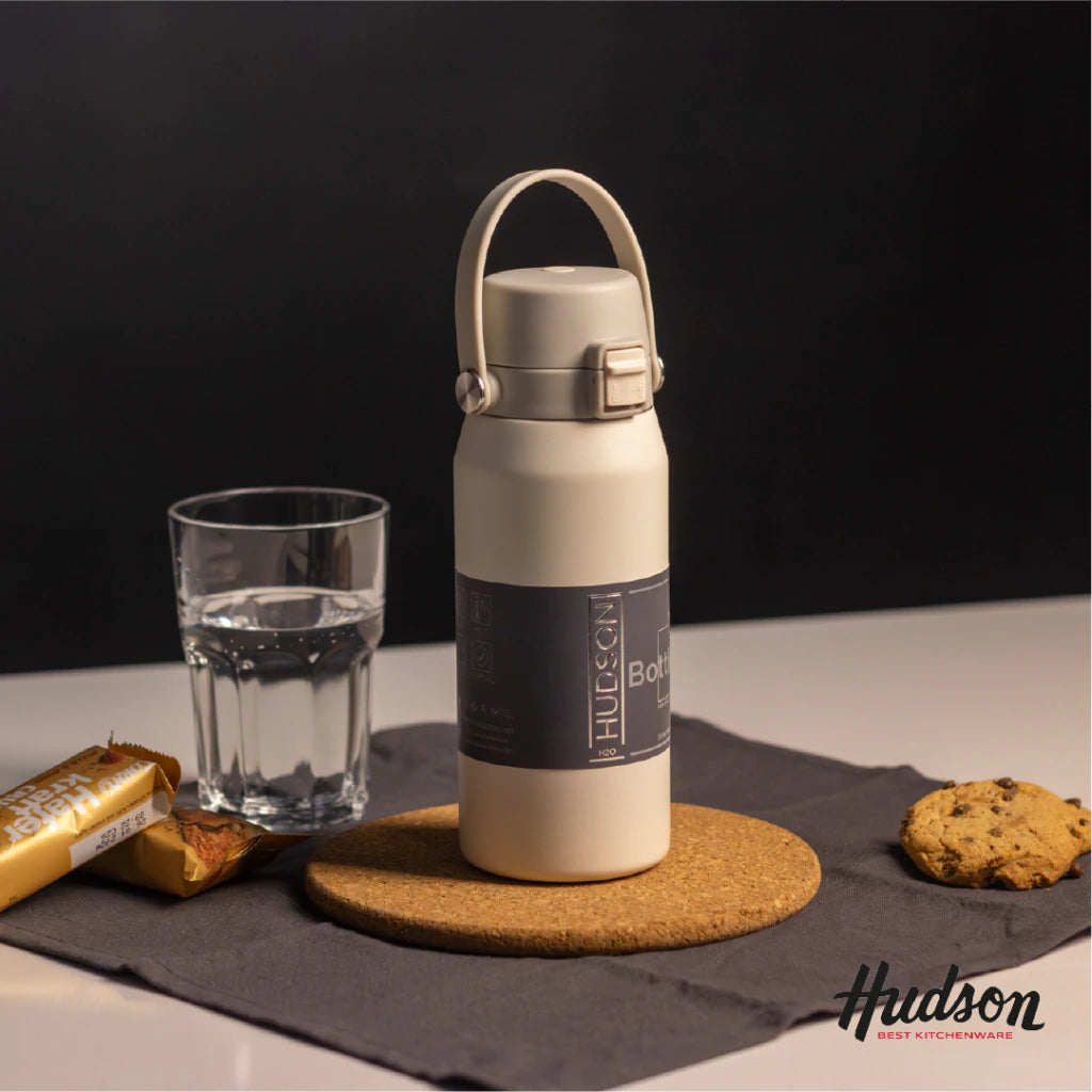 Botella Deportiva Crema 500 ml Aislación Doble Pared + Tapa Flip