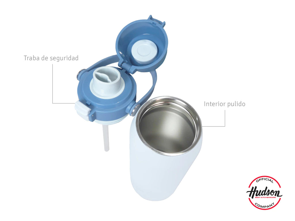 Botella Deportiva Celeste 500 ml Doble Pared + Tapa Flip