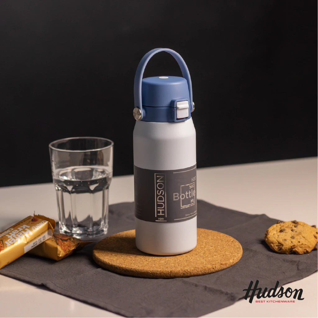 Botella Deportiva Celeste 500 ml Doble Pared + Tapa Flip