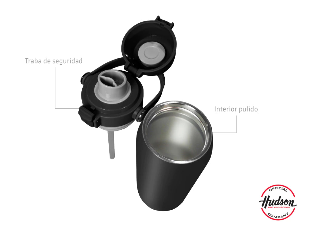 Botella Deportiva Negra 500 ml con Manija + Doble Aislante + Tapa Flip