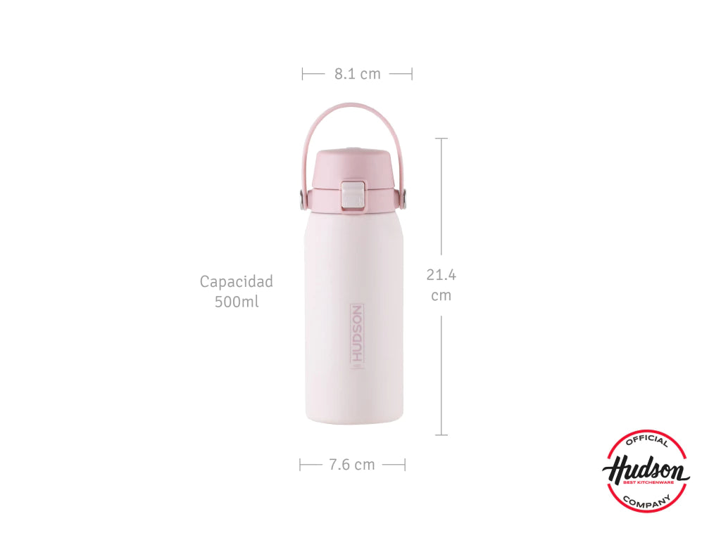 Botella Deportiva Rosa 500 ml Manija + traba +Tapa Flip