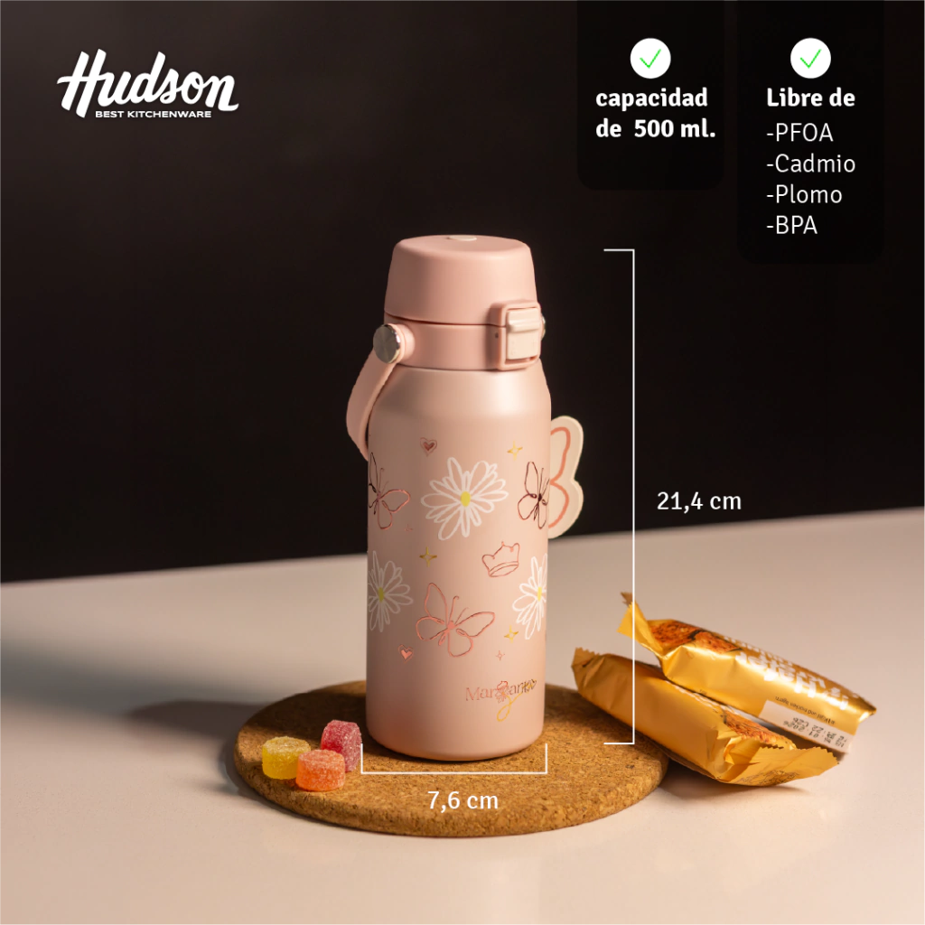 Botella Termica Margarita x Hudson 500 ml Deportiva Rosa