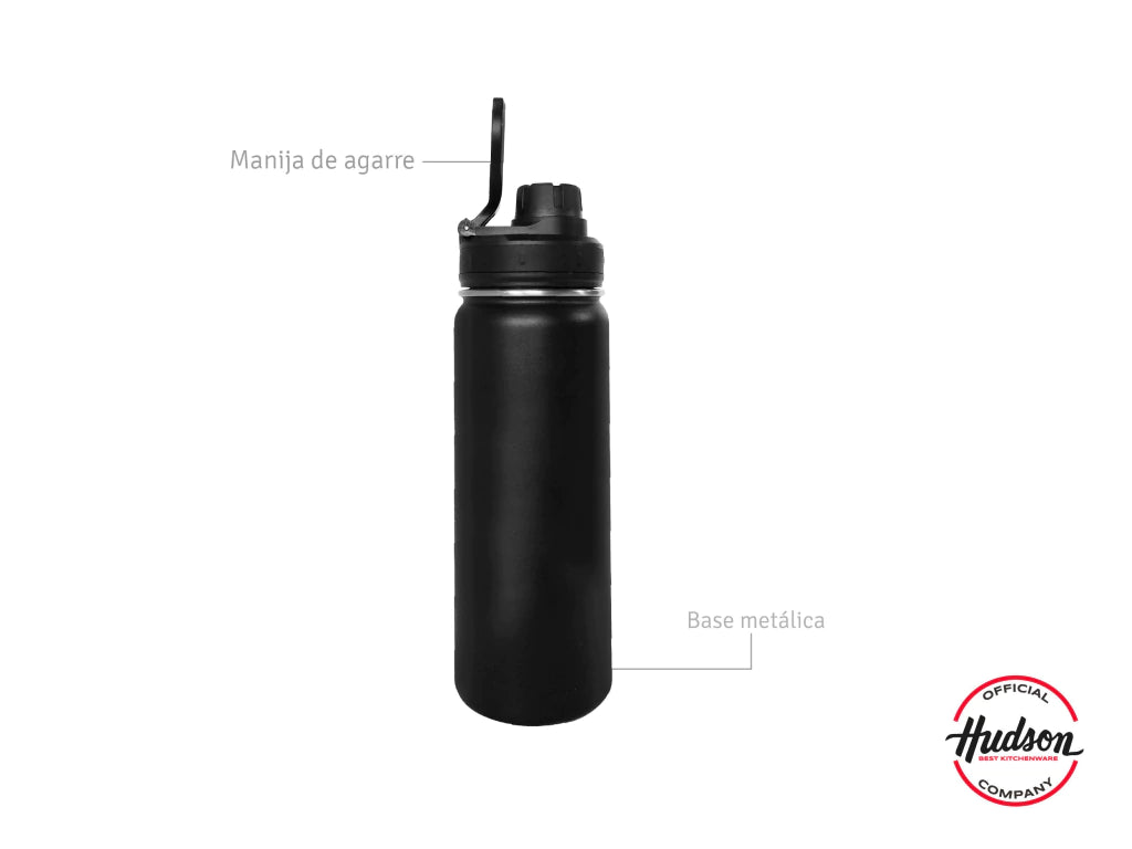 Botella Deportiva Negra 530 ml Base Metalica + Doble Pared