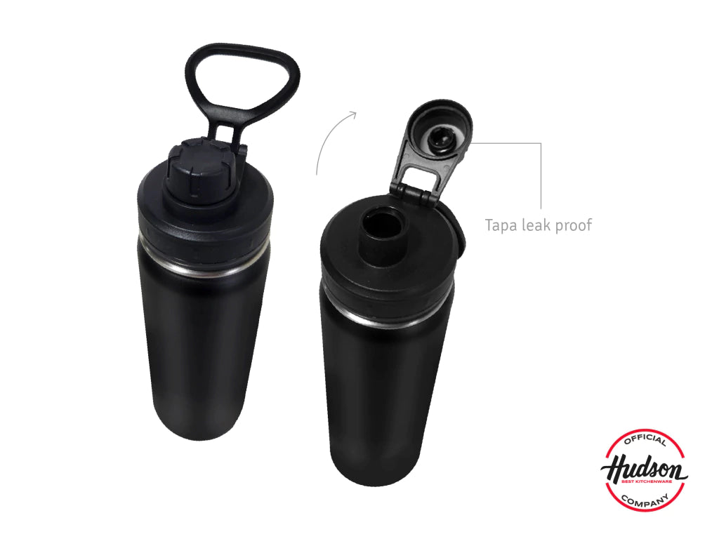 Botella Deportiva Negra 530 ml Base Metalica + Doble Pared