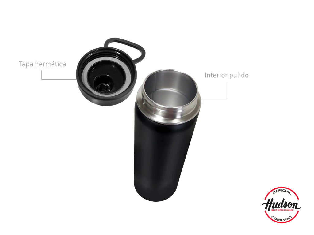 Botella Deportiva Negra 530 ml Base Metalica + Doble Pared