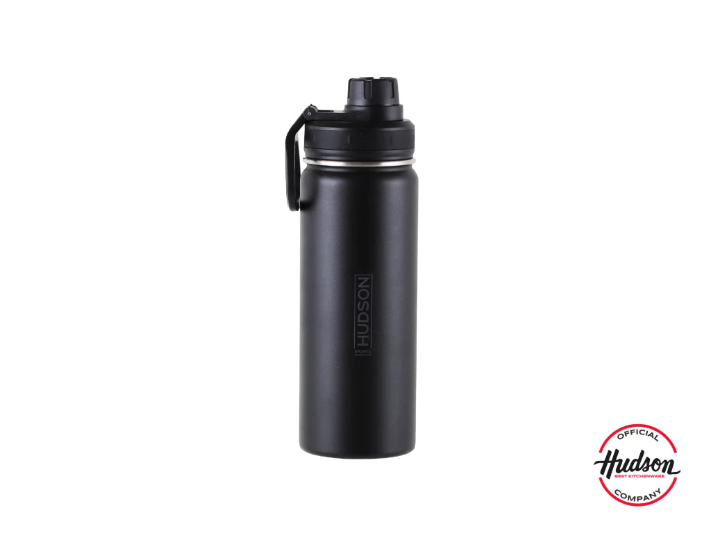 Botella Deportiva Negra 530 ml Base Metalica + Doble Pared