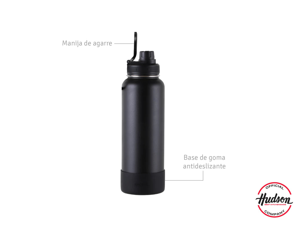 Botella Deportiva Negra 960 ml Aislacion Doble + Base Silicona