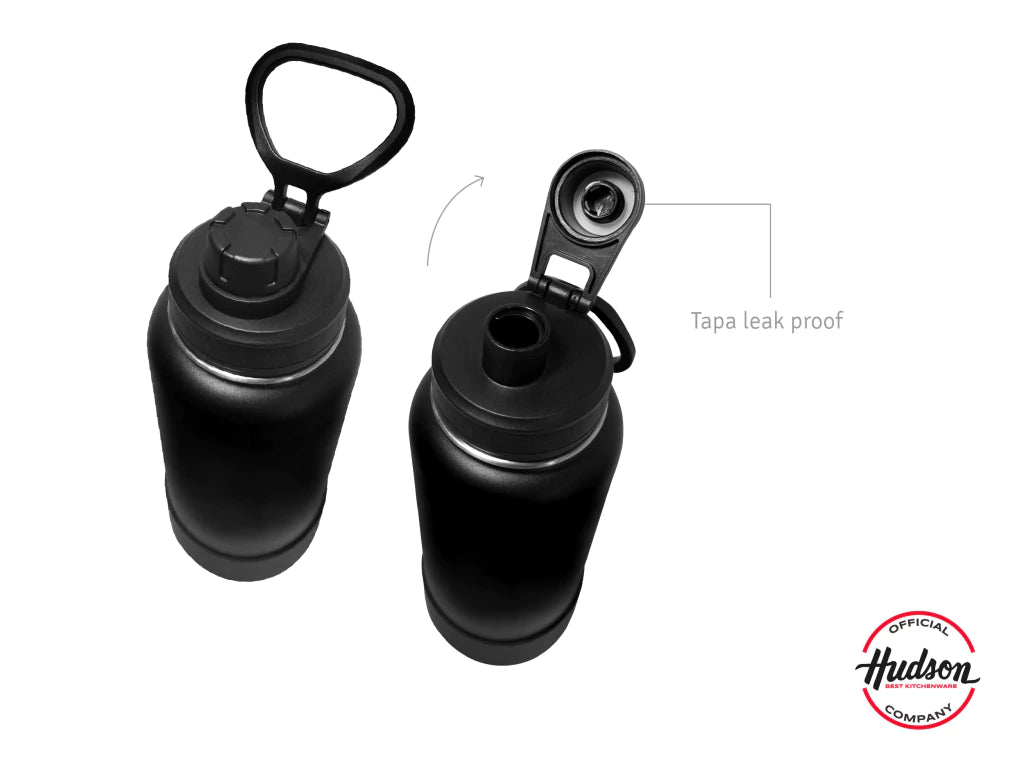 Botella Deportiva Negra 960 ml Aislacion Doble + Base Silicona