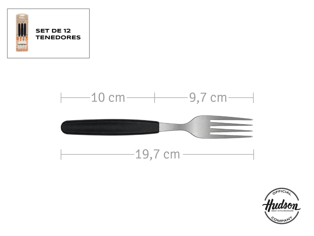 Pack x3 Tenedores Basic de Acero Inoxidable + Mango Negro de Plástico