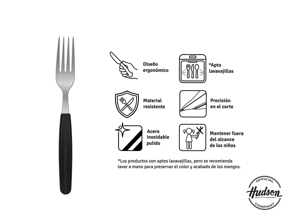 Pack x3 Tenedores Basic de Acero Inoxidable + Mango Negro de Plástico