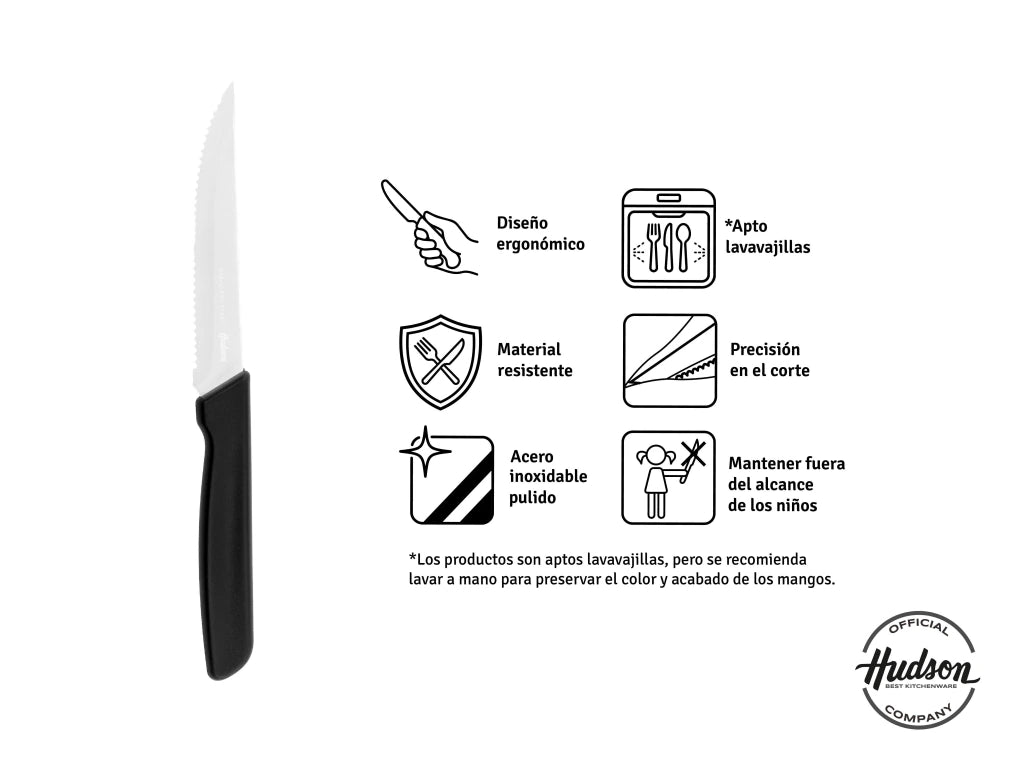 Pack x12 Cuchillos Basic de Acero Inoxidable + Mango Negro de Plástico