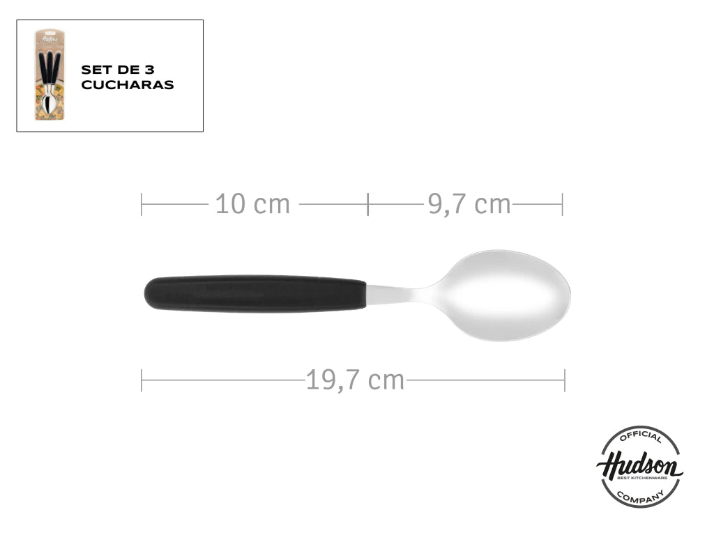 Pack x3 Cucharas Basic de Acero Inoxidable + Mango Negro de Plástico