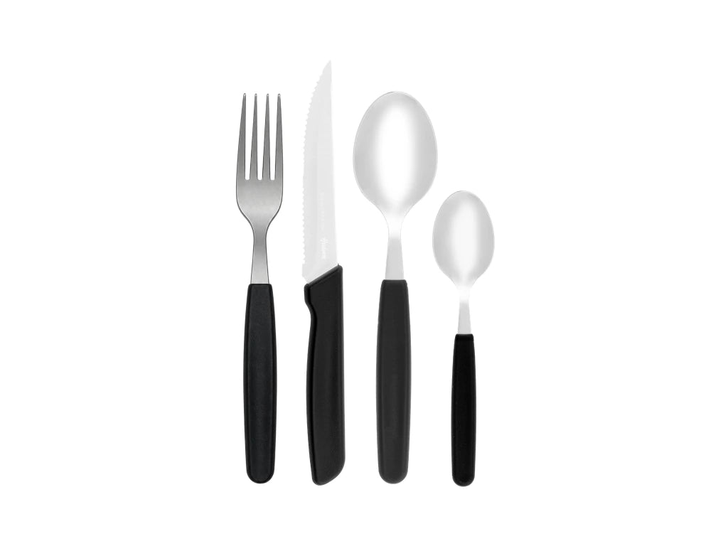 Set x24 Cubiertos Basic de Acero Inoxidable + Mango Negro de Plástico