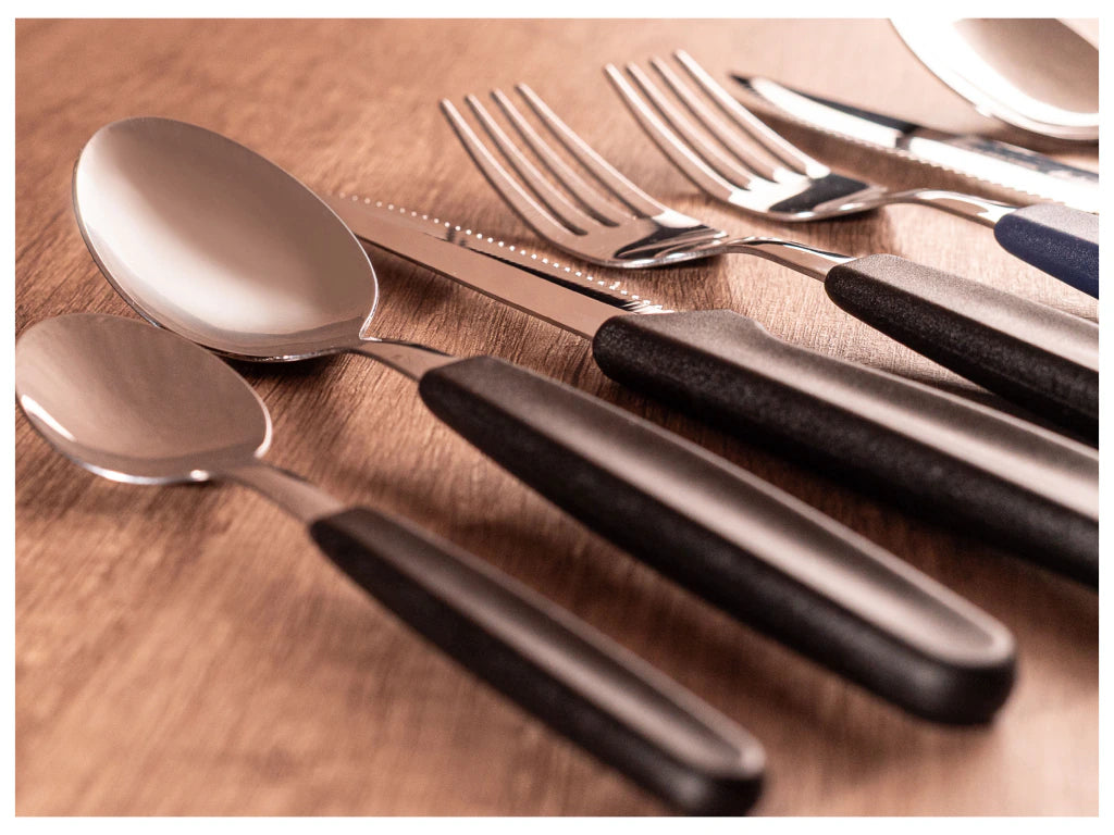 Set x24 Cubiertos Basic de Acero Inoxidable + Mango Negro de Plástico